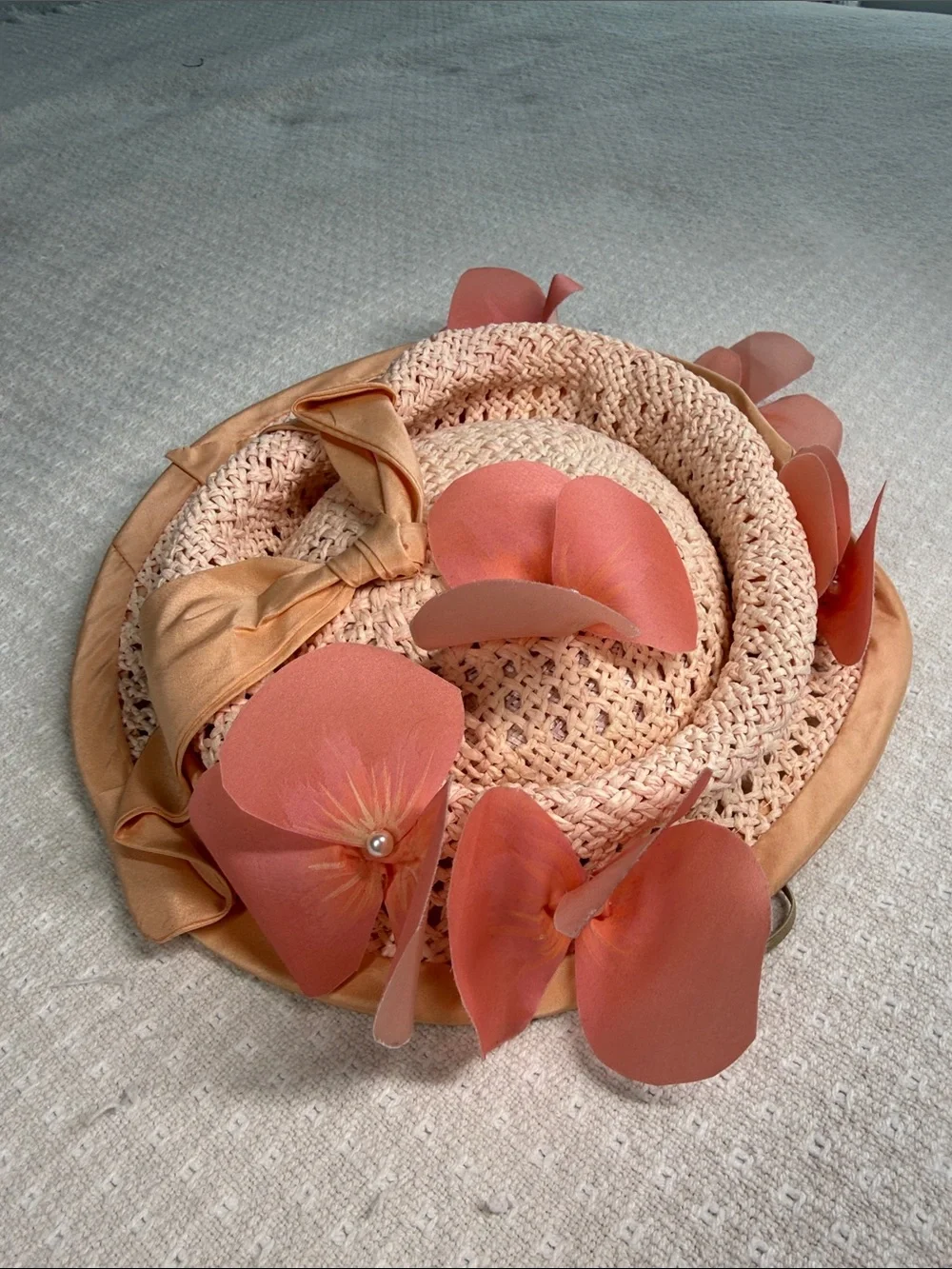 Christine A. Moore Millinery fascinator hat pink with flowers